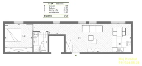 Osnova dvosobnog stana sa rasporedom prostorija i dimenzijama. - image 4