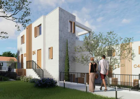 Spoljašnji izgled moderne stambene zgrade sa uređenim dvorištem i stazom. - image 6