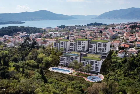Pogled iz vazduha na stambeni kompleks sa bazenom u blizini mora. - image 6