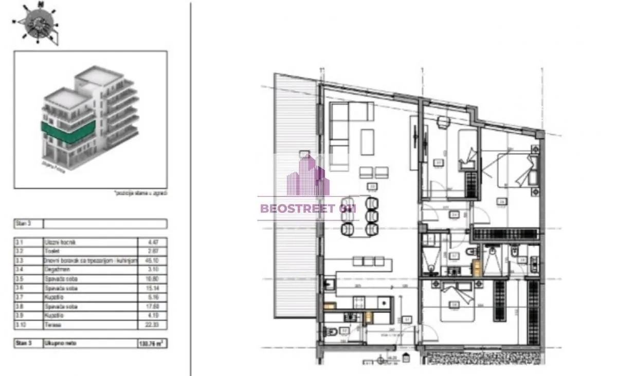 Prodaja, četvorosoban stan, 131m², Vračar Hram, Vračar Sve Podlokacije