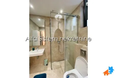 A modern bathroom equipped with a walk-in shower, washbasin, and toilet. - image 7