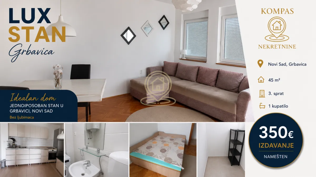 Rent, one bedroom apartment, 45m², Grbavica, Novi Sad Sve Podlokacije