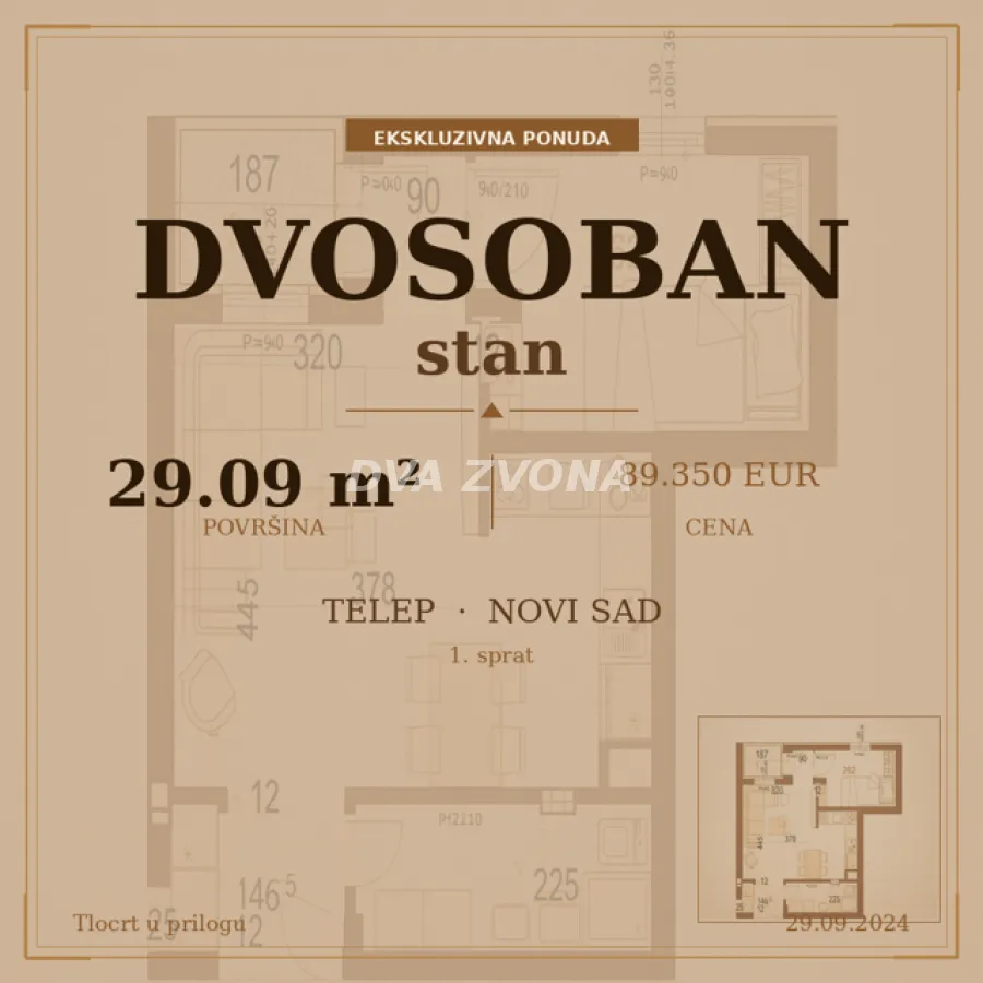 Prodaja, dvosoban stan, 29m², Telep, Novi Sad Sve Podlokacije