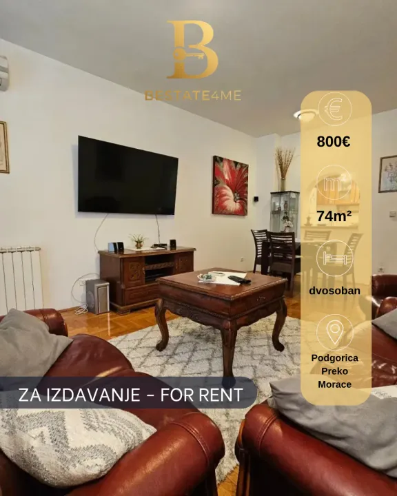 Rent, one bedroom apartment, 74m², Preko Morače, Podgorica