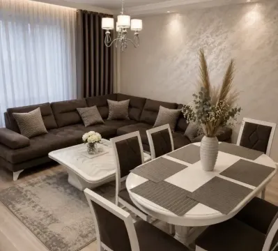 Dnevna soba sa ugaonom garniturom i trpezarijskim stolom. - image 5