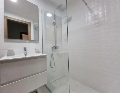 Modern bathroom with a sink and shower enclosure. - image 6