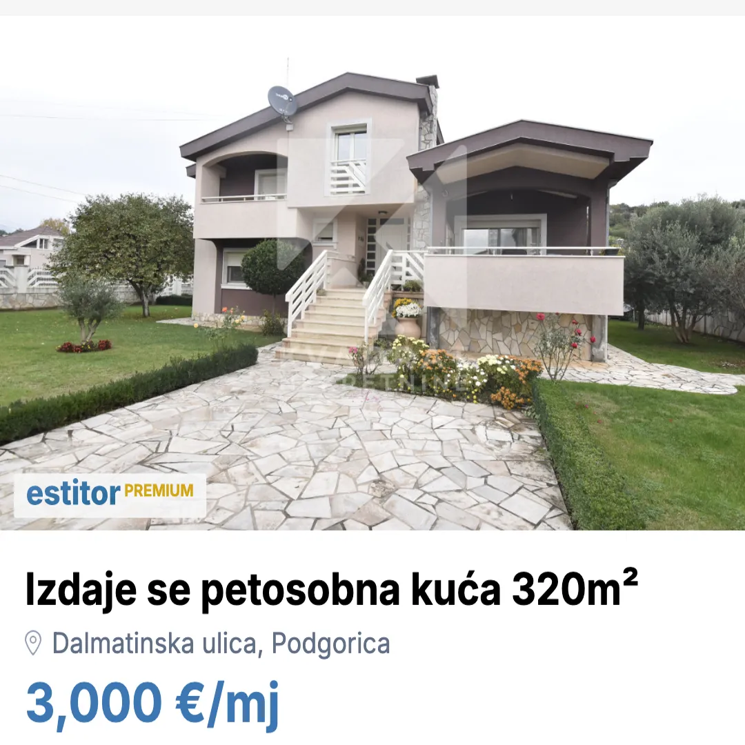 Izdavanje, kuća, 320m², Dalmatinska ulica, Podgorica
