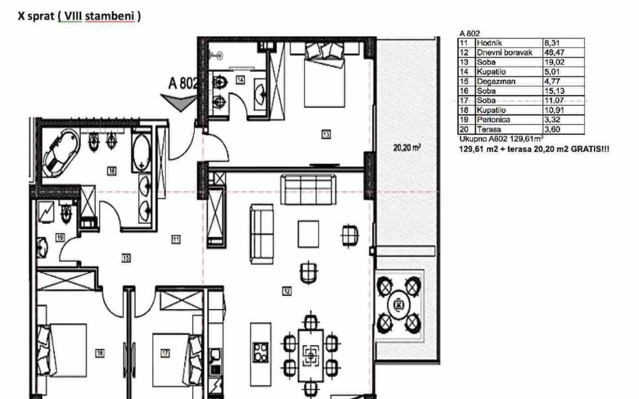 Sale, three bedroom apartment, 149m², Budva, Crna Gora