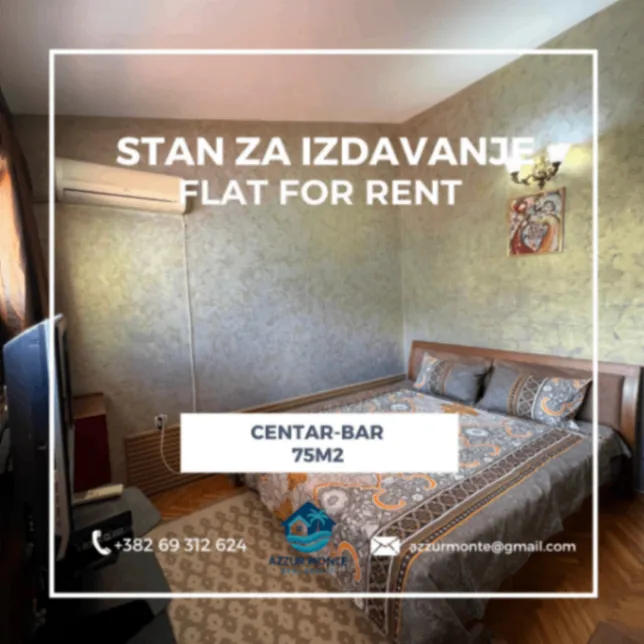 Izdavanje, dvosoban stan, 75m², Centar, Bar