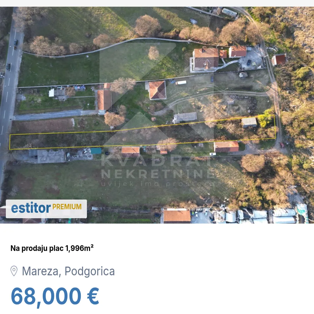 Sale, land lot, 1996m², Mareza, Podgorica