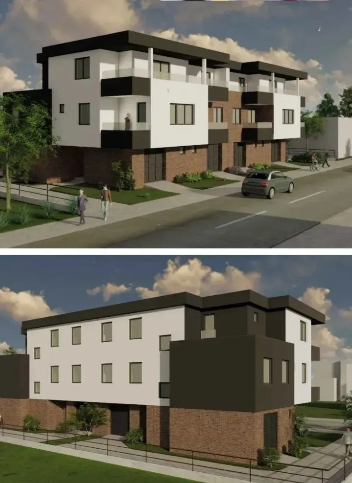 Render spoljašnjosti moderne stambene zgrade.
