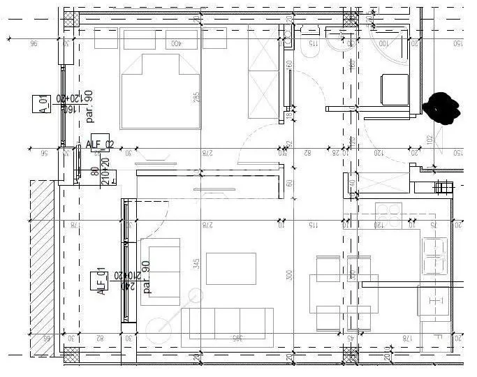Architectural floor plan of the apartment with room layout and dimensions.