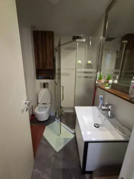 Modernly equipped bathroom with a shower cabin, sink, and toilet. - image 6