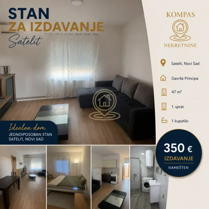 Rent, one bedroom apartment, 47m², Satelit, Novi Sad Sve Podlokacije