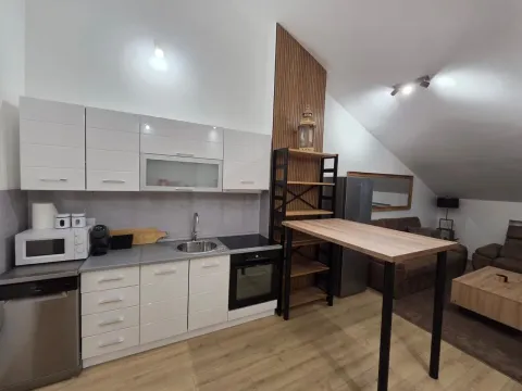 Modern kitchen with white cabinetry and a breakfast bar connected to the living room. - image 14