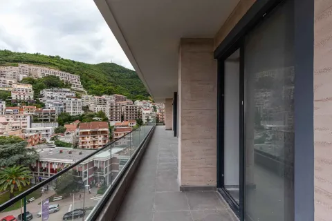 Prostrani balkon sa staklenom ogradom i pogledom na grad i brda. - image 4