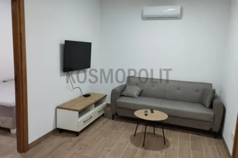 Small living room with a sofa, TV, and air conditioning unit. - image 3
