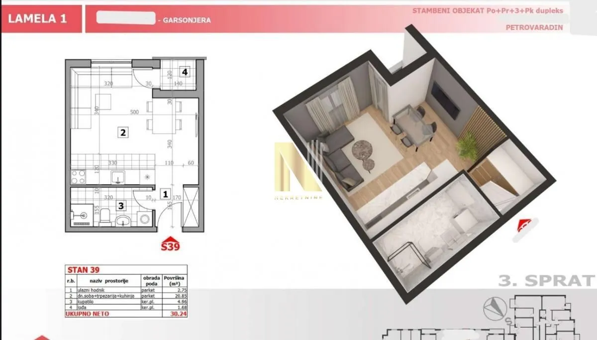 Prodaja, garsonjera, 30m², Petrovaradin, Novi Sad