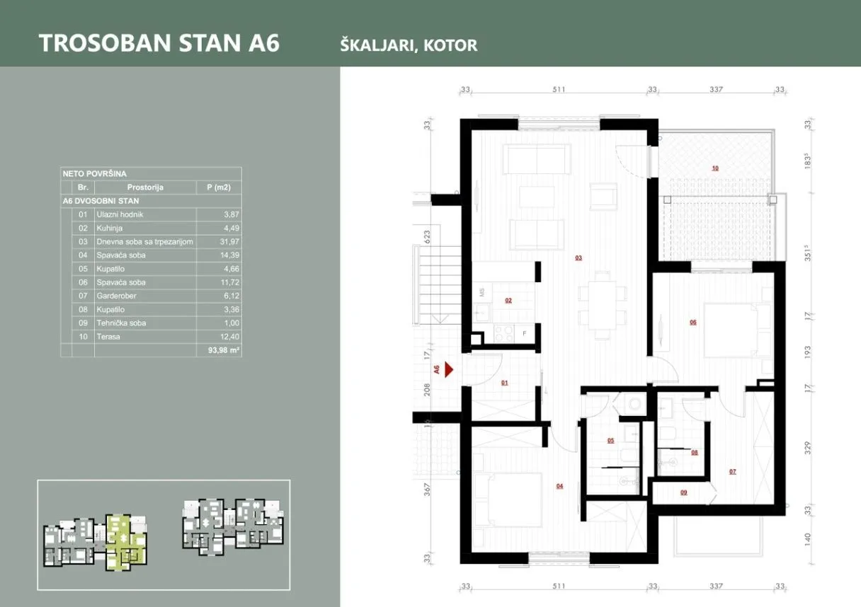 Prodaja, dvosoban stan, 94m², Škaljari, Kotor