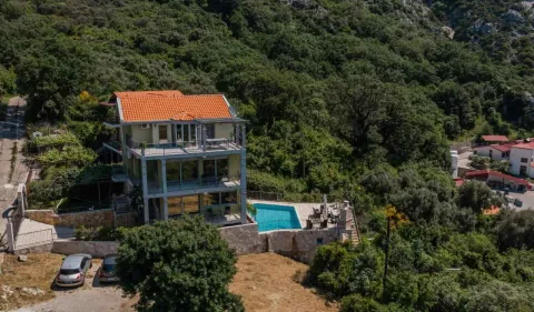 Pogled iz vazduha na višespratnu kuću sa bazenom u šumovitom okruženju. - image 11