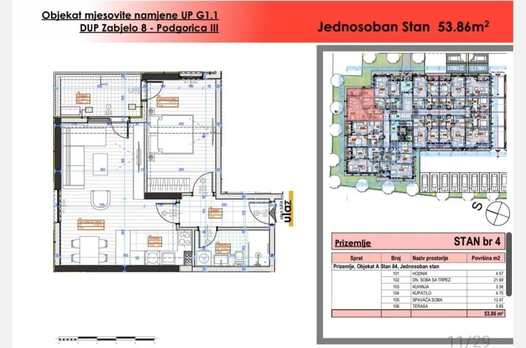 Prodaja, jednosoban stan, 49m², Zabjelo, Podgorica
