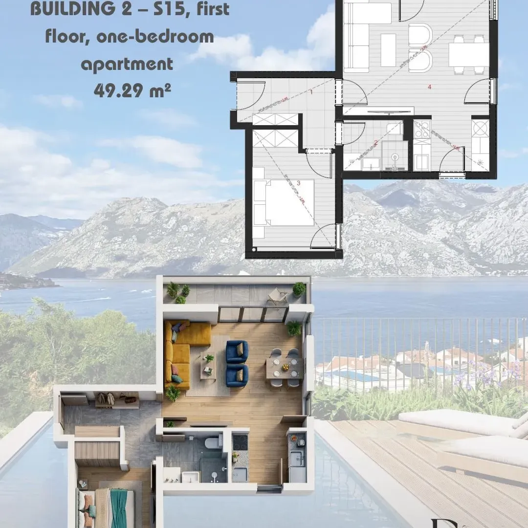 Sale, one bedroom apartment, 49m², Dobrota, Kotor