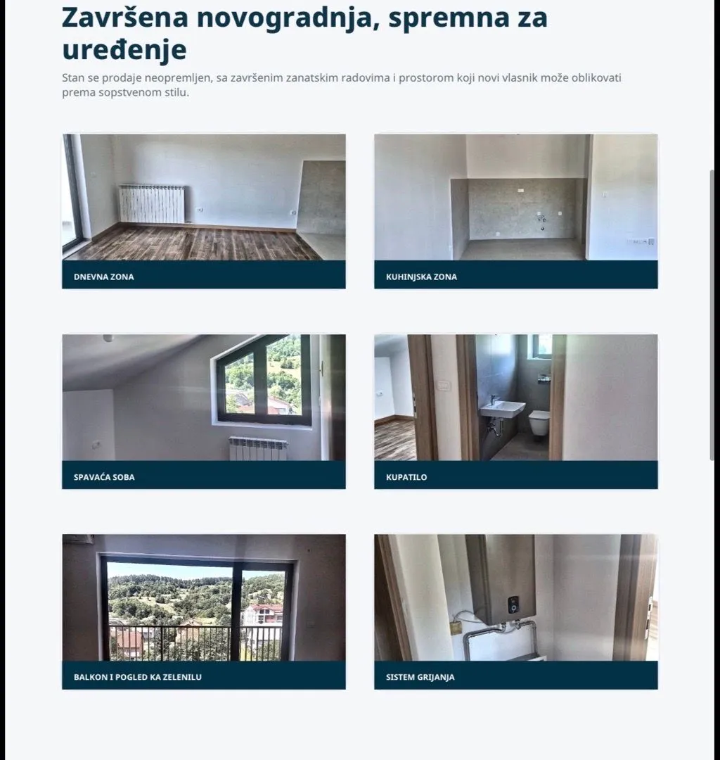 Kolekcija fotografija unutrašnjosti neopremljenog stana.