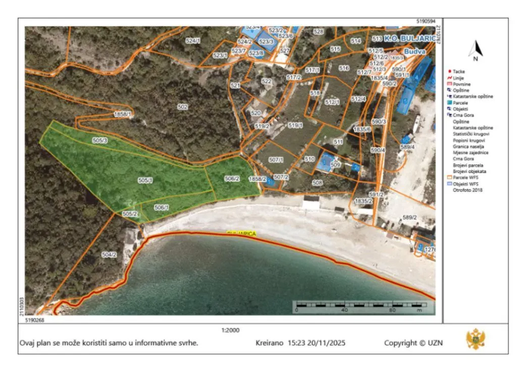 Katastarski plan sa označenim parcelama zemljišta.