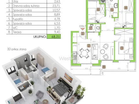 Prodaja, jednosoban stan, 46m², Dobrota, Kotor - image 11