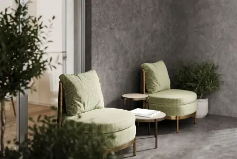 Decorated terrace with comfortable armchairs and greenery. - image 10