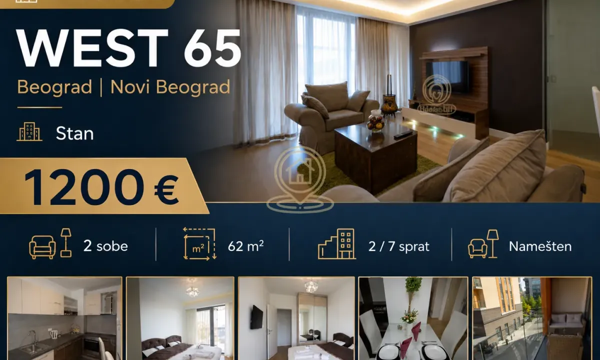 Rent, two bedroom apartment, 62m², Novi Beograd Blok 65, Novi Beograd Sve Podlokacije