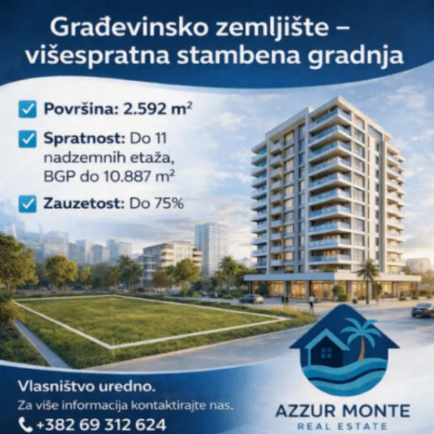 Prodaja, plac, 2592m², Šušanj, Bar
