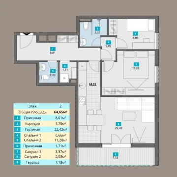 Prodaja, dvosoban stan, 64m², Donja Lastva, Tivat - image 2