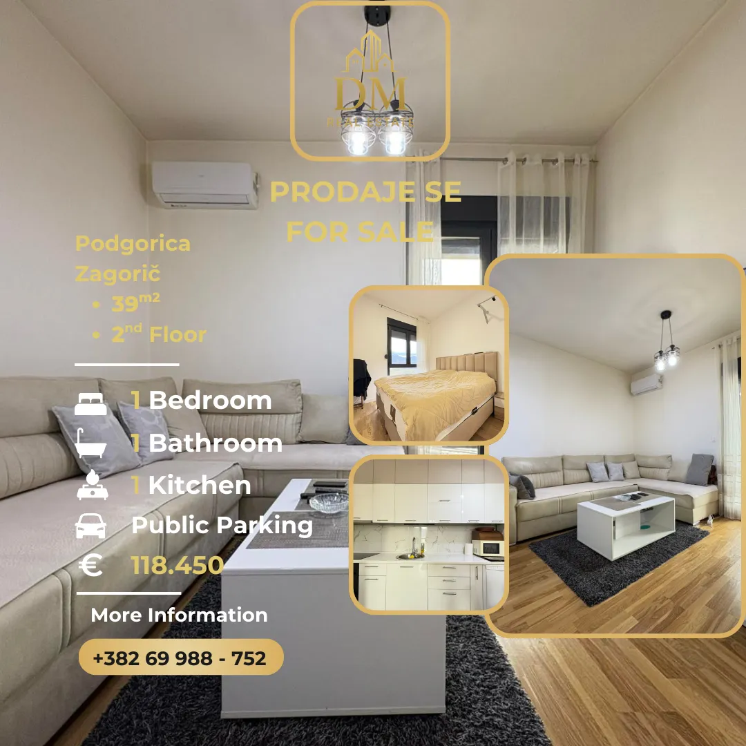 Prodaja, jednosoban stan, 39m², Zagorič, Podgorica