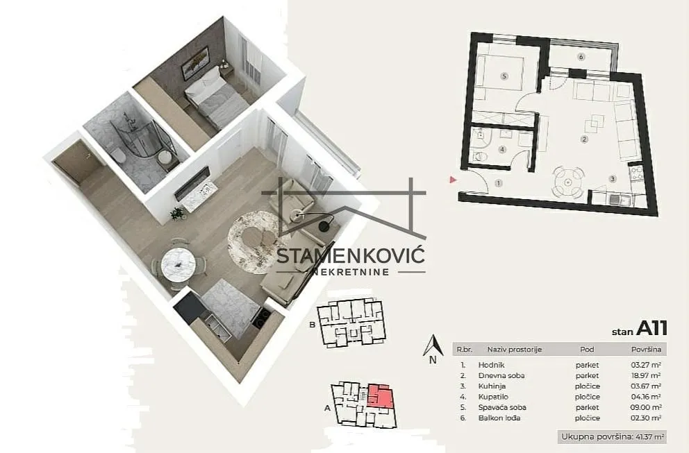 Sale, one bedroom apartment, 42m², Podbara, Novi Sad Sve Podlokacije