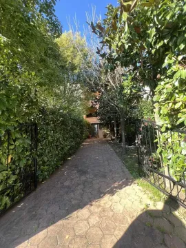 Paved driveway leading to the house entrance framed by an open iron gate and lush greenery. - image 2