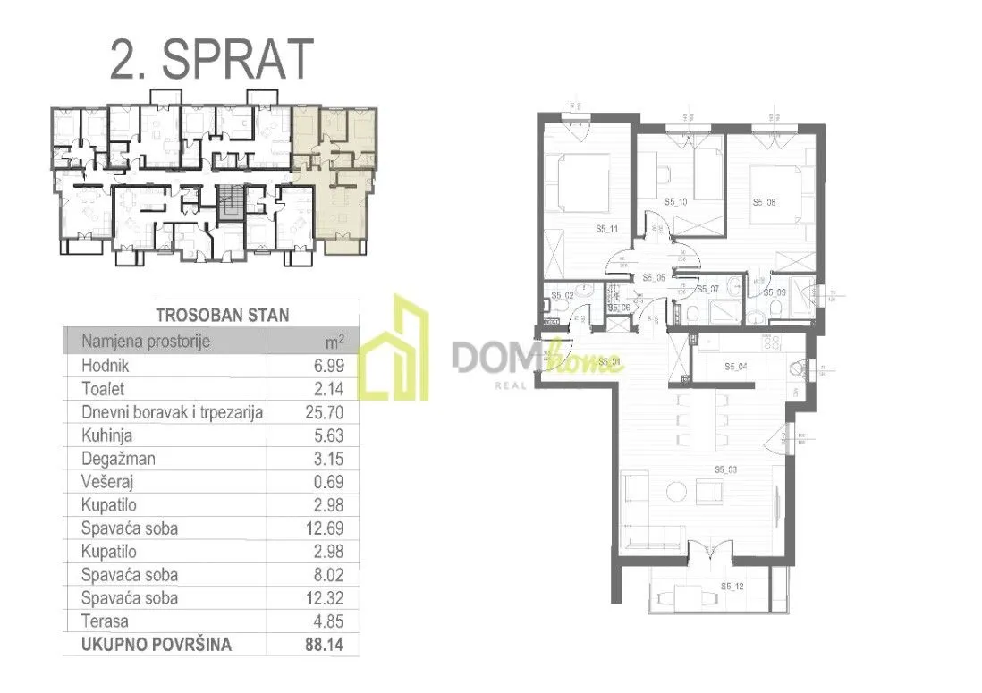 Prodaja, trosoban stan, 88m², Tološi, Podgorica