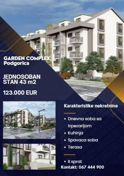 Prodaja, jednosoban stan, 43m², Zabjelo, Podgorica