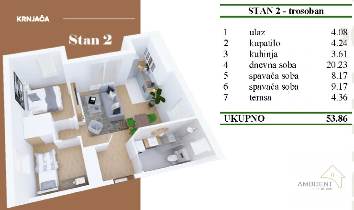 Sale, three bedroom apartment, 53m², Krnjaca, Palilula Sve Podlokacije