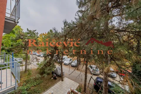 View from the balcony overlooking a yard with trees and parking. - image 7