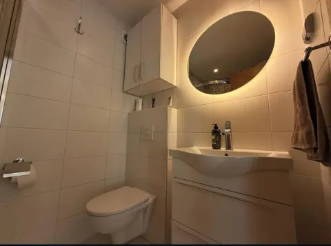 Manje kupatilo sa umivaonikom, ormarićem i toaletom. - image 11