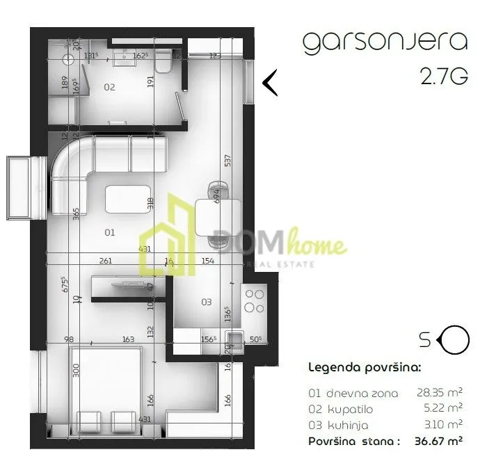 Prodaja, garsonjera, 37m², Tološi, Podgorica