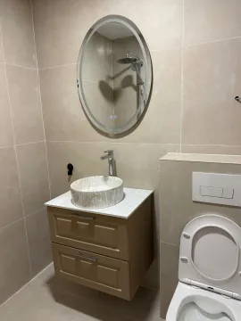 Modern bathroom with a sink, mirror, and toilet. - image 6