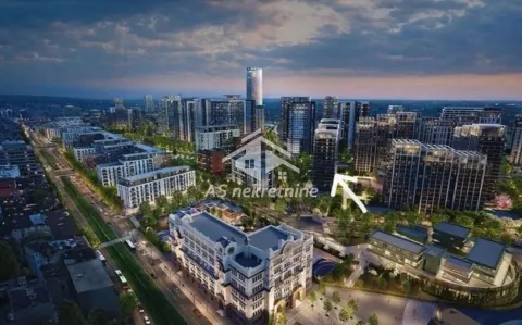 Pogled iz vazduha na urbani deo grada sa modernim stambenim i poslovnim zgradama. - image 7
