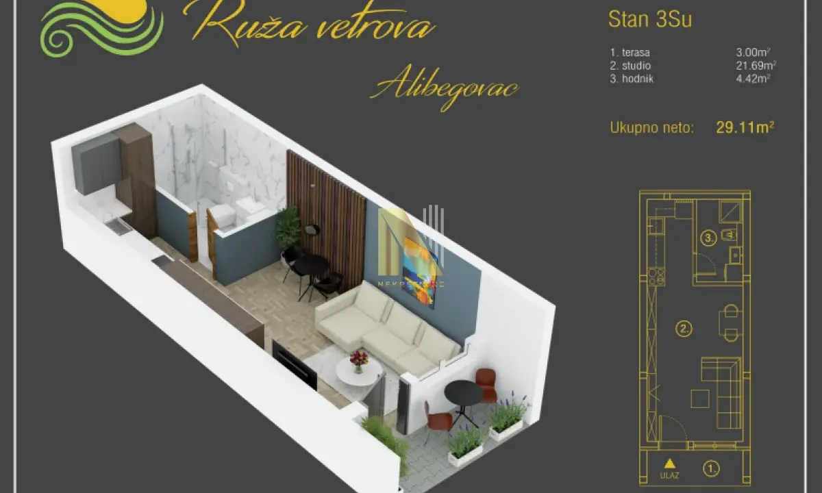 Prodaja, garsonjera, 29m², Alibegovac, Petrovaradin