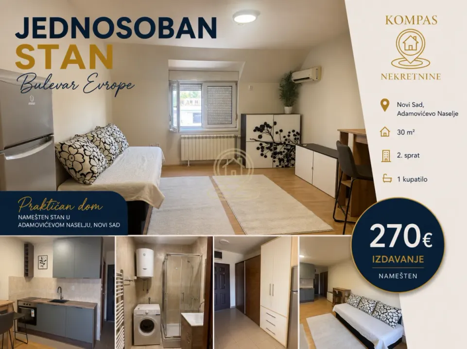 Rent, one bedroom apartment, 30m², Adamovićevo Naselje, Novi Sad Sve Podlokacije