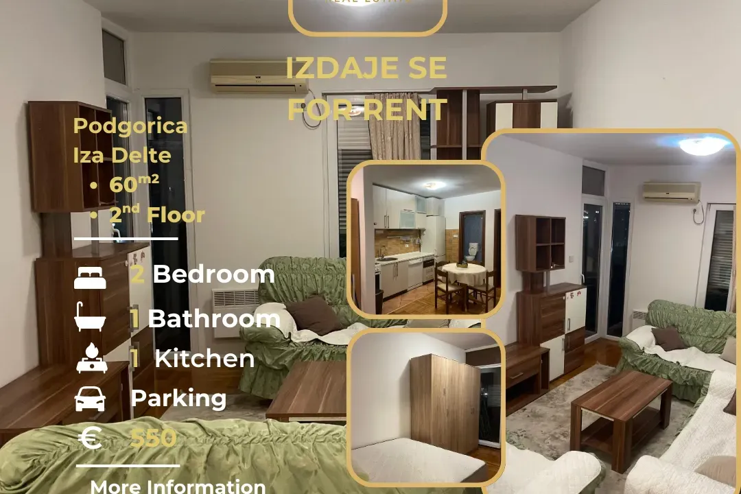 Rent, two bedroom apartment, 60m², 1 maj, Podgorica