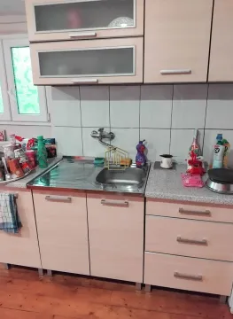 Manja kuhinja sa sudoperom i drvenim elementima. - image 3