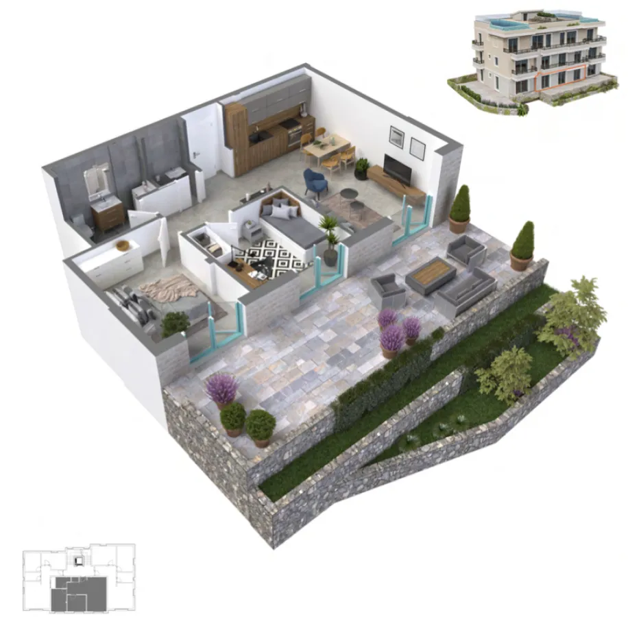 Sale, two bedroom apartment, 104m², Dobrota, Kotor