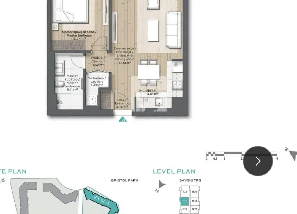 Sale, two bedroom apartment, 54m², Savski Venac, Beograd